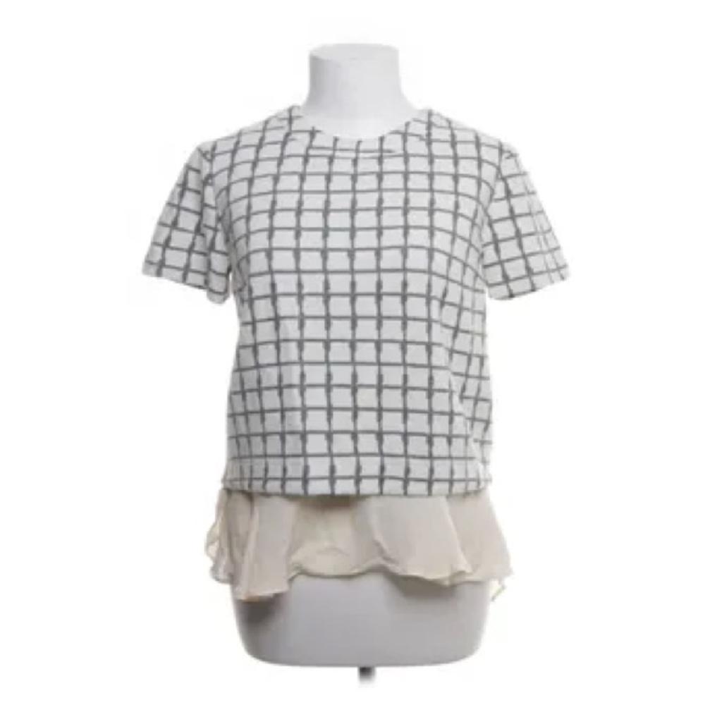 Elizabeth and James Peplum Top Gray/Ivory Size Medium